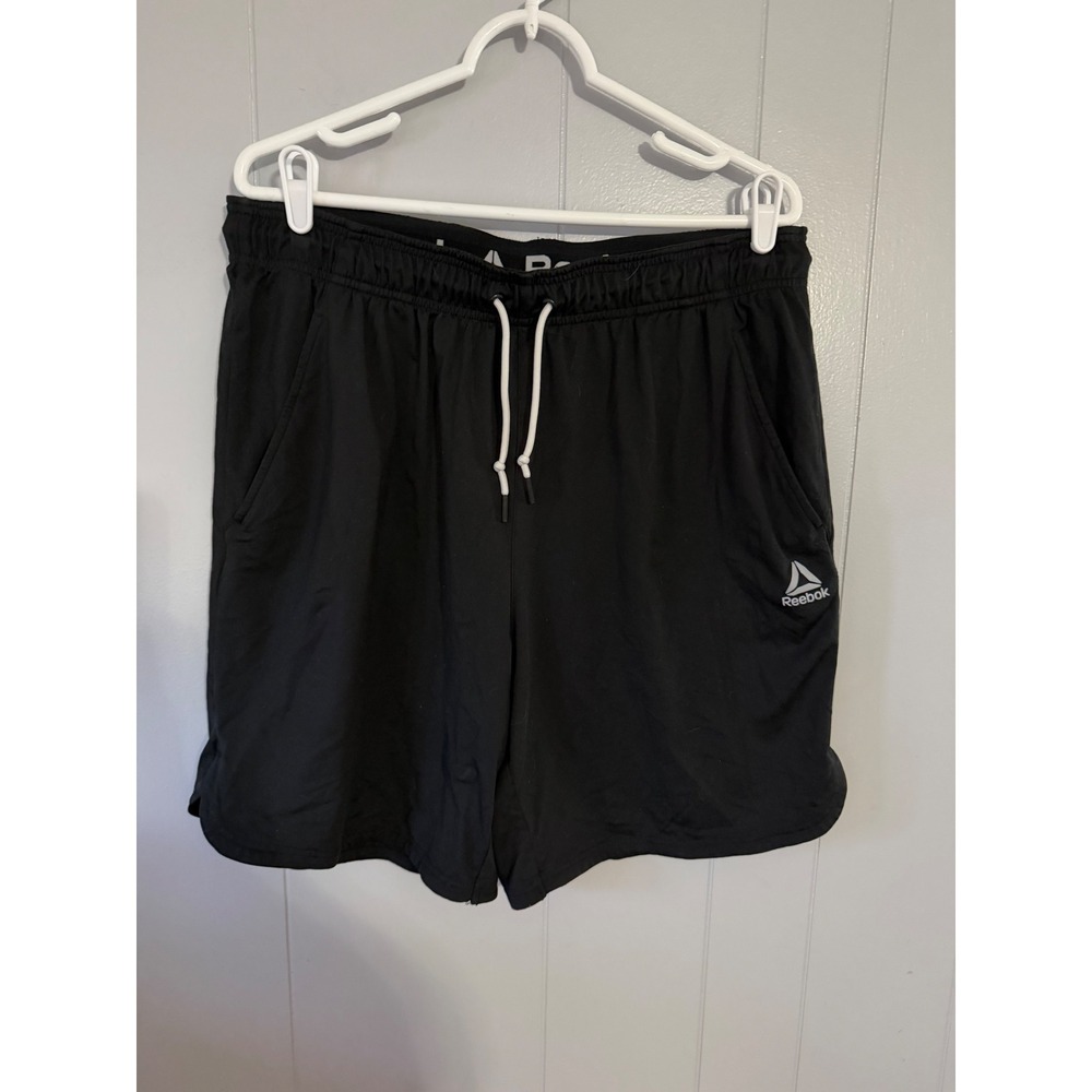 Reebok Athletic Shorts Mens XL Black Drawstring Pockets Logo Workout Activewear